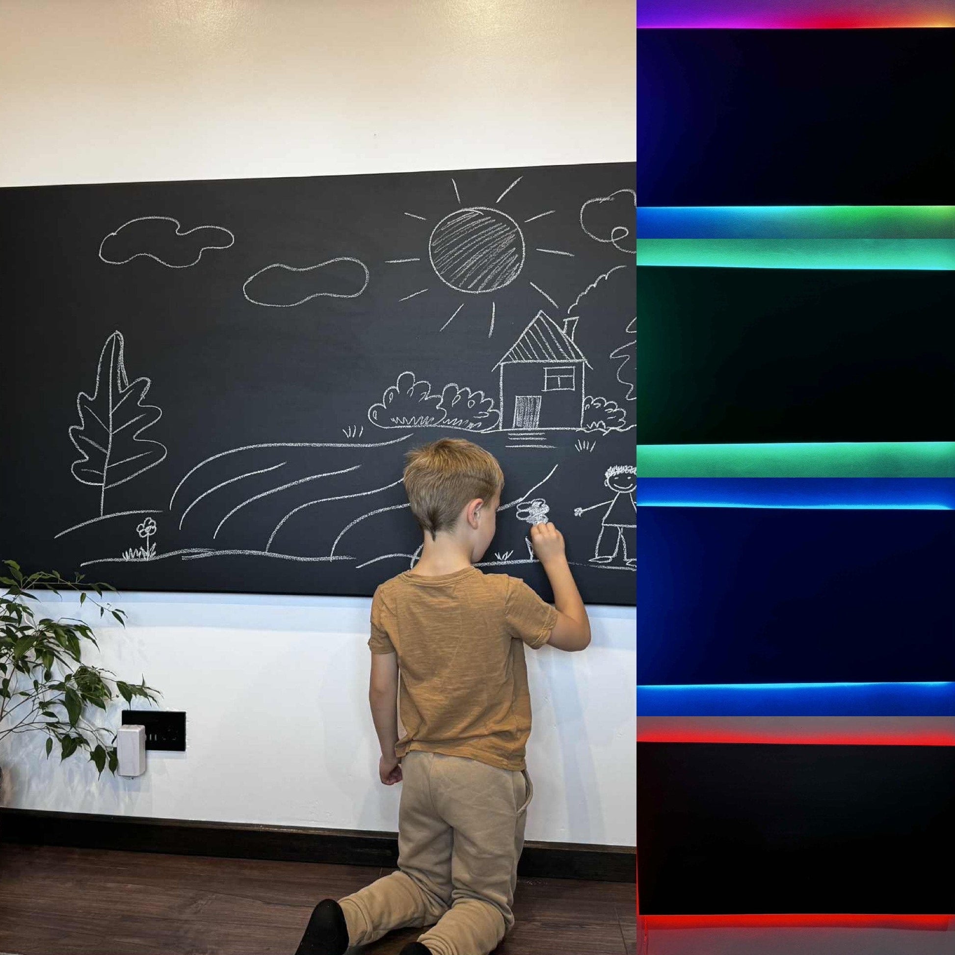 Children's Interactive LED Chalkboard Wooden Blackboard Chalk Board Music Mode Eraser Kids Art Drawing