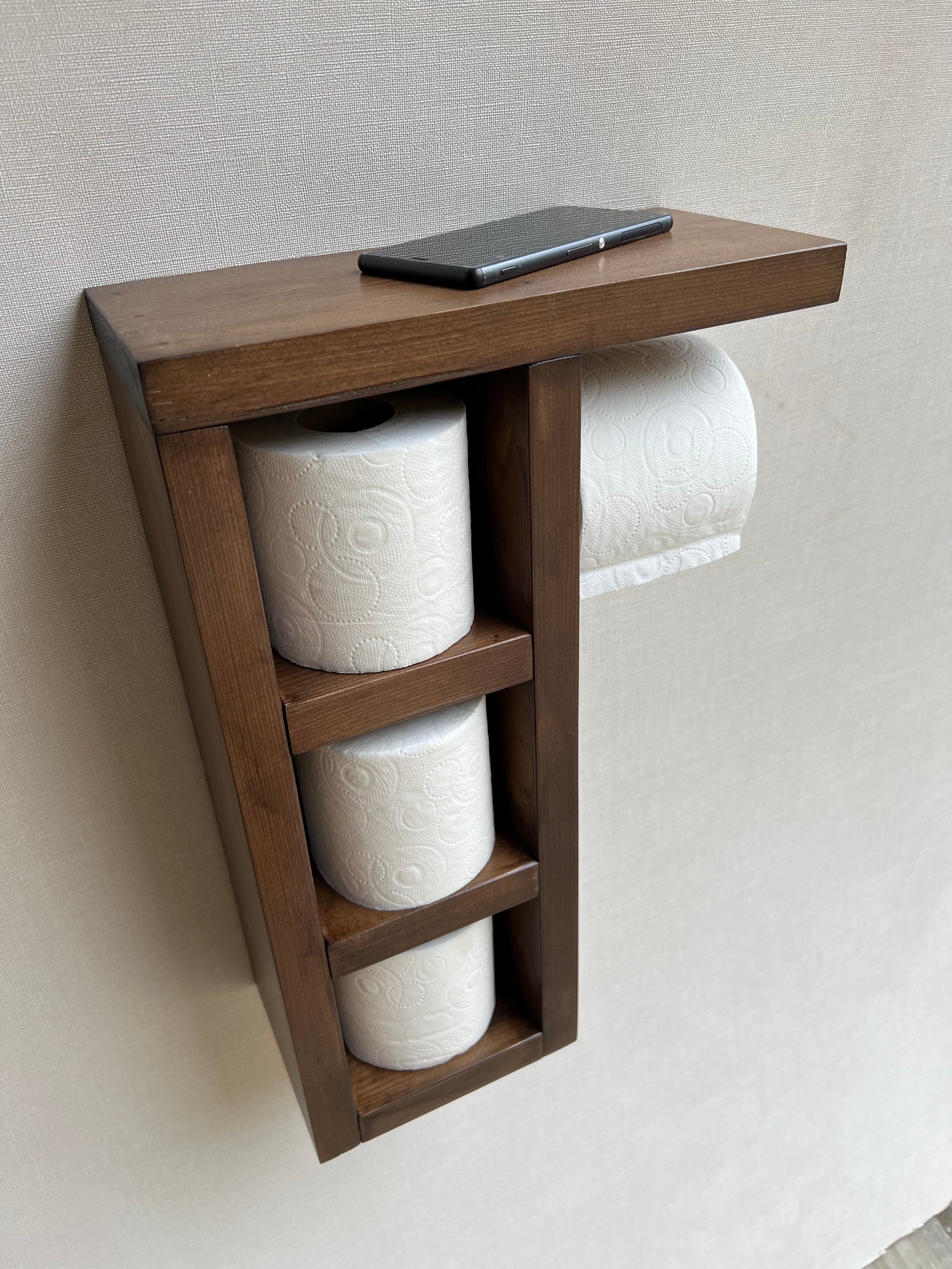 Rustic Wood Toilet Paper Holder Wall Mounted