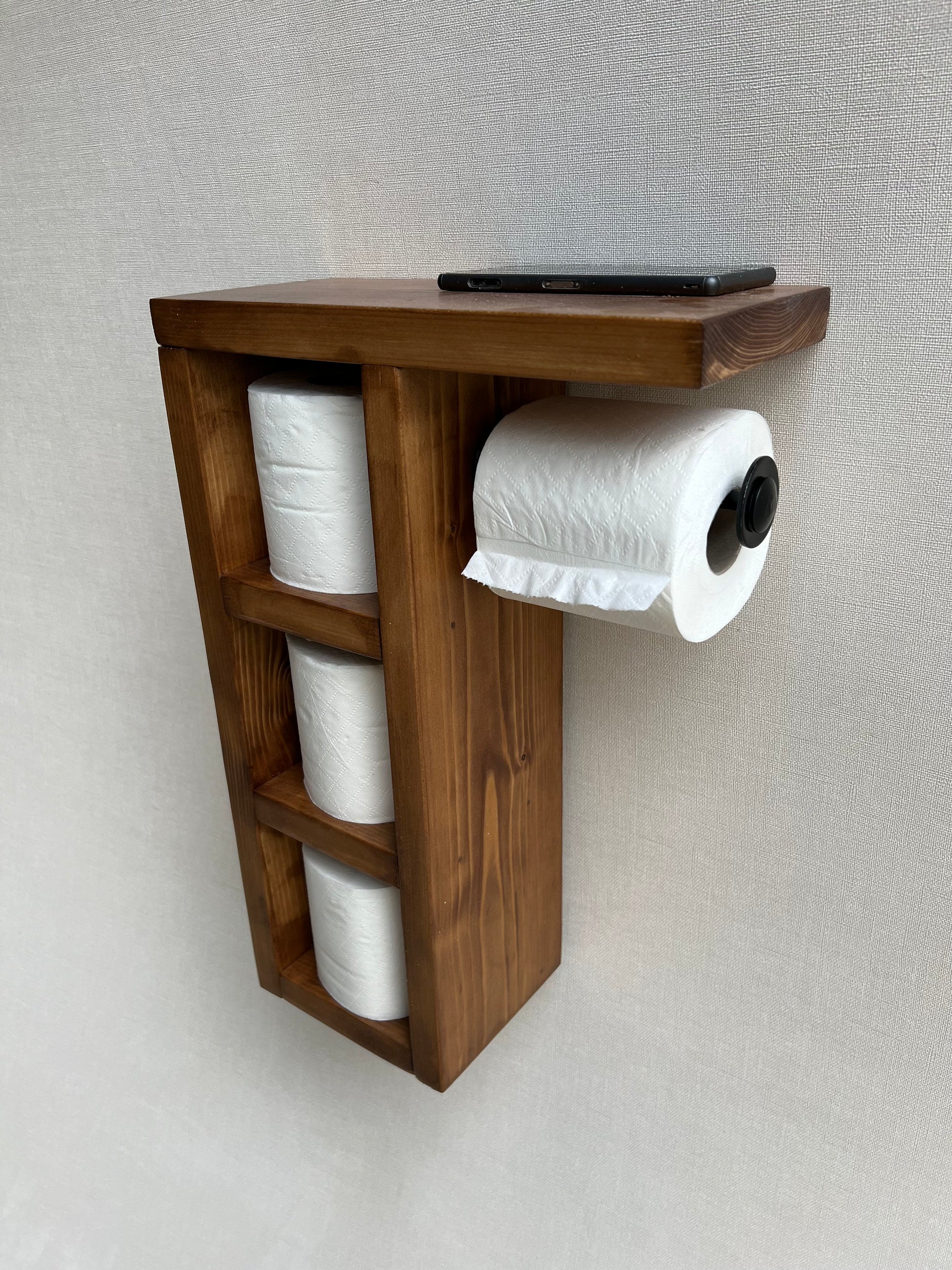 Rustic Wood Toilet Paper Holder Wall Mounted