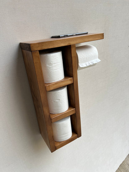 Rustic Wood Toilet Paper Holder Wall Mounted