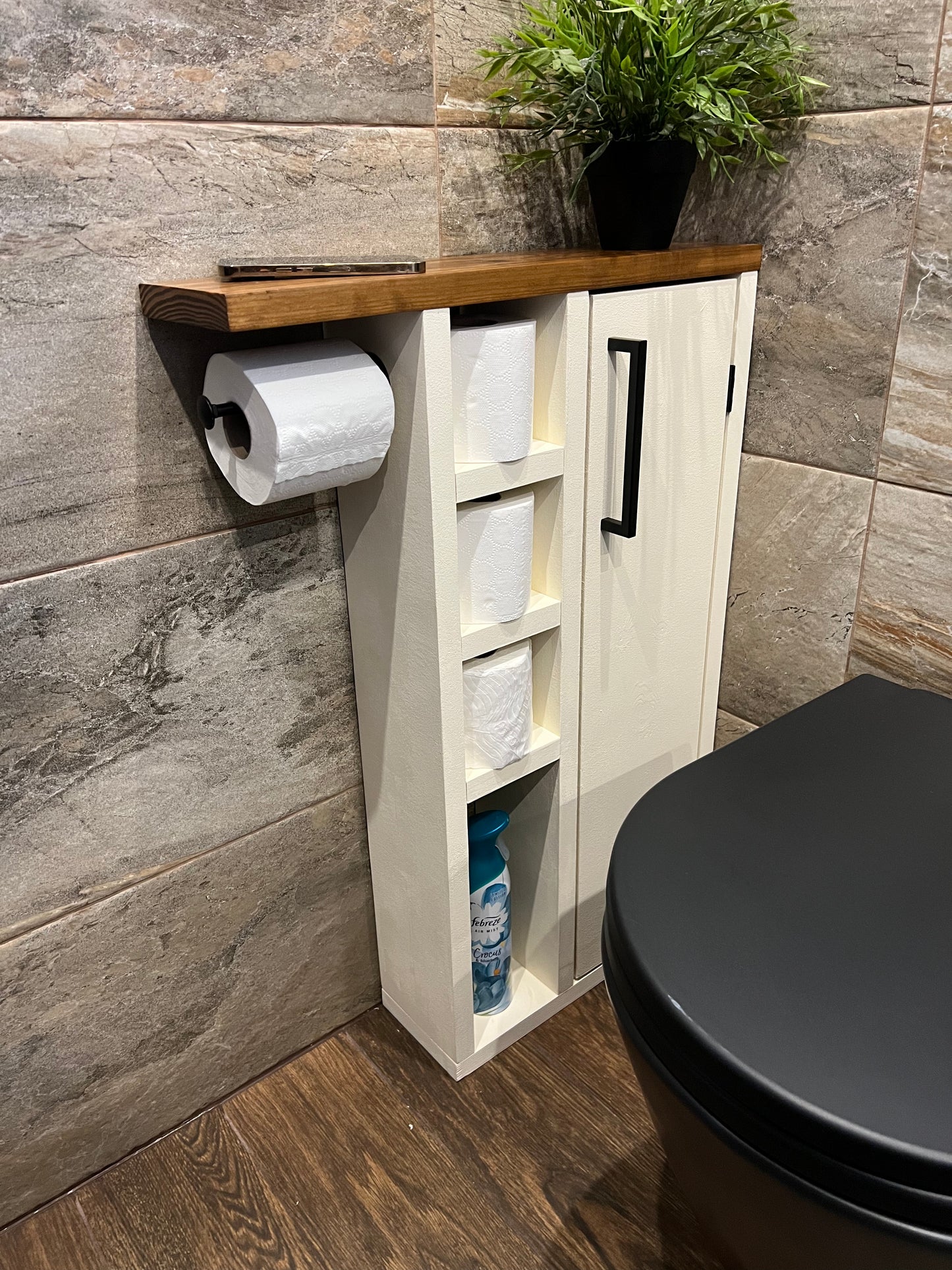 Rustic Wood Toilet Roll Paper Holder Unit