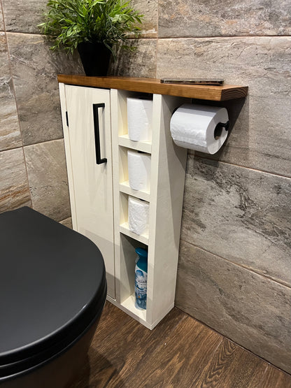 Rustic Wood Toilet Roll Paper Holder Unit