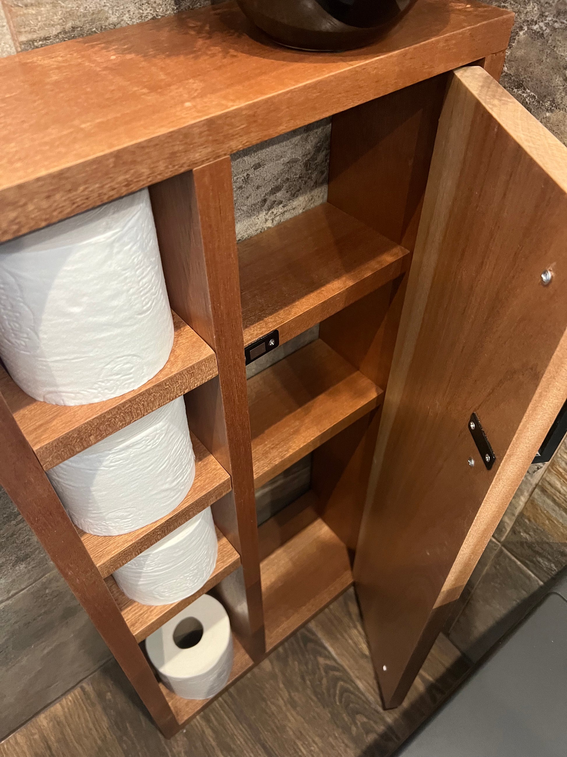 Toilet Paper Holder Storage Wall Mount Shelf Wc Roll Floating Wood