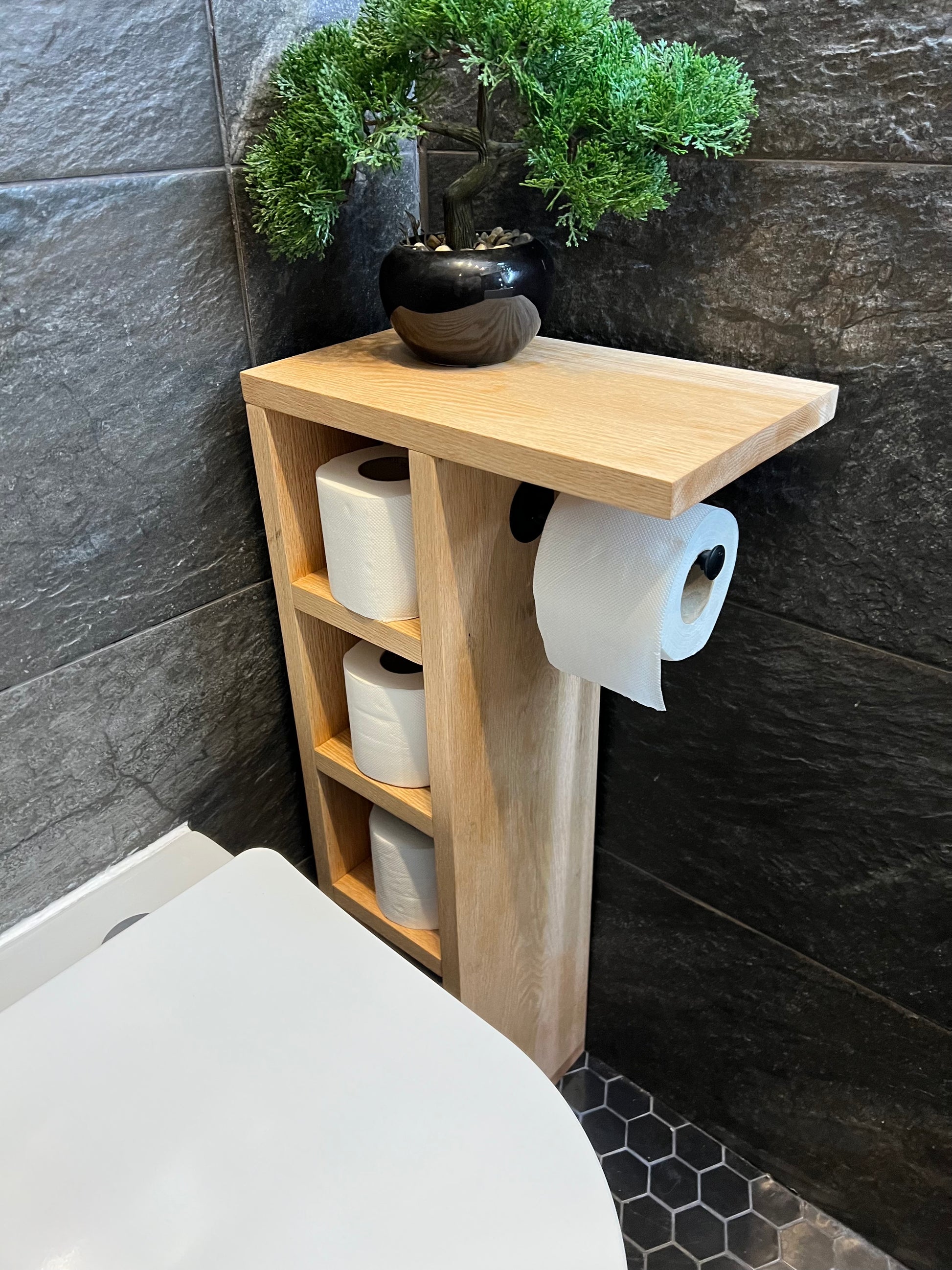 Rustic Wood Toilet Roll Paper Holder Unit Bathroom Stand And Wall Mounted