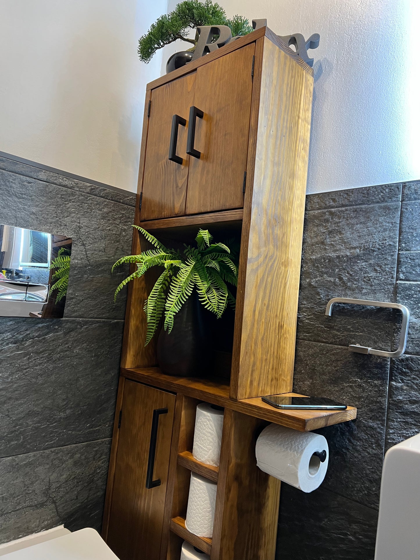 Rustic Wood Toilet Roll Paper Holder Unit Batroom Unit