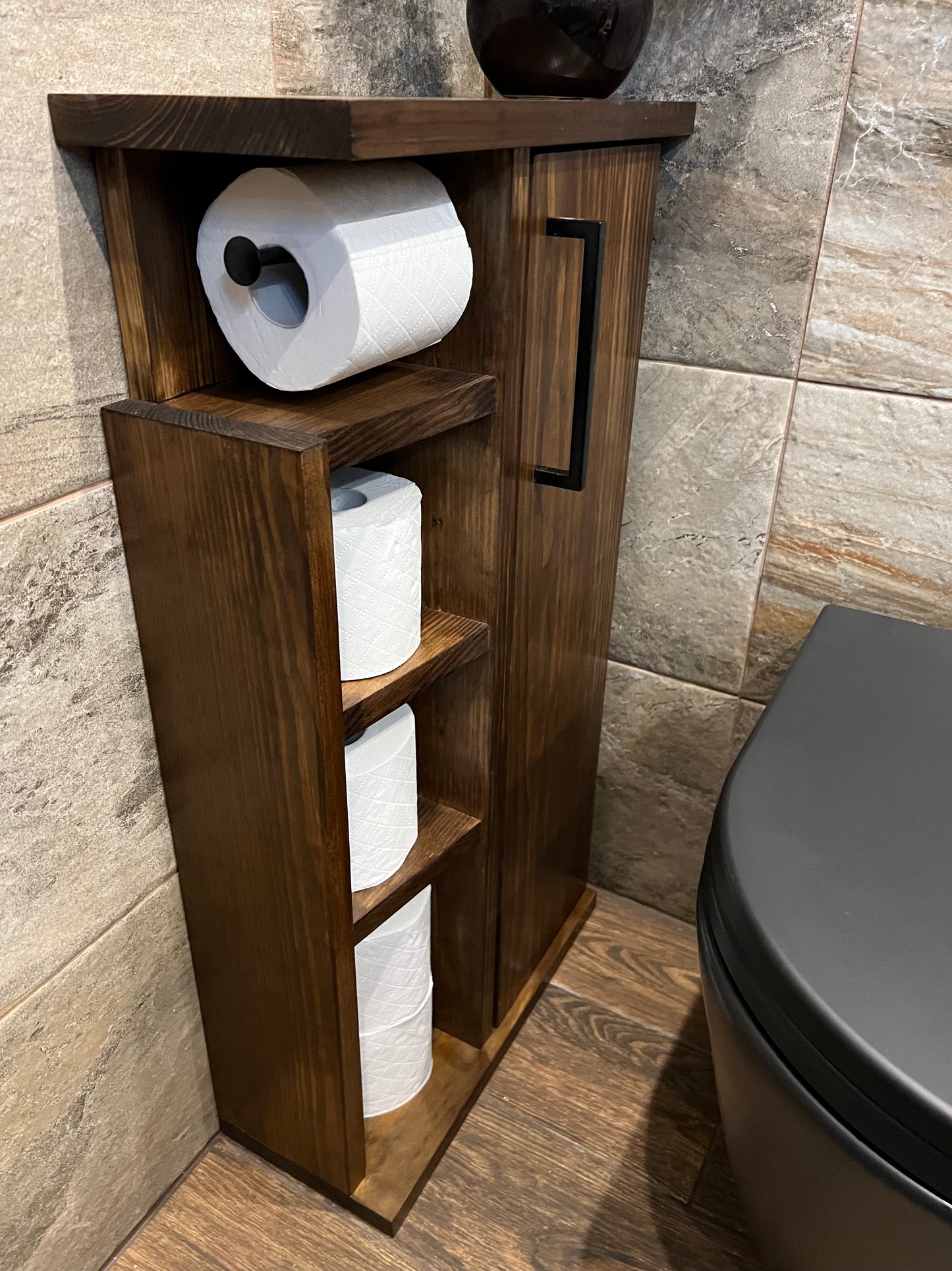 Rustic Wood Toilet Roll Paper Holder Unit Toilet Brush Holder