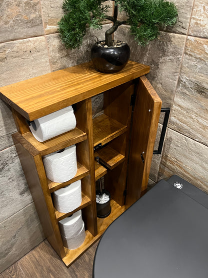 Rustic Wood Toilet Roll Paper Holder Unit Toilet Brush Holder