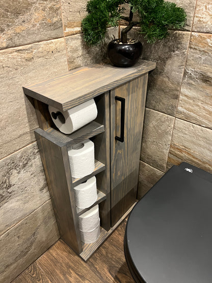 Rustic Wood Toilet Roll Paper Holder Unit Toilet Brush Holder