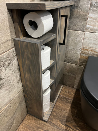 Rustic Wood Toilet Roll Paper Holder Unit Toilet Brush Holder