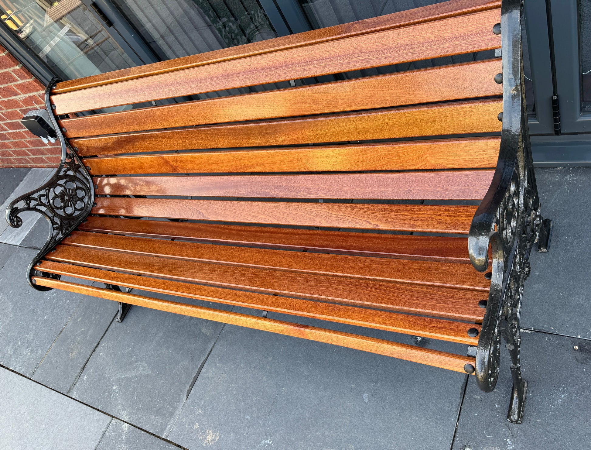 Cast iron garden rustic bench Sapele Tropical Wood