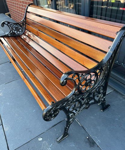 Cast iron garden rustic bench Sapele Tropical Wood