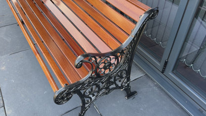 Cast iron garden rustic bench Sapele Tropical Wood