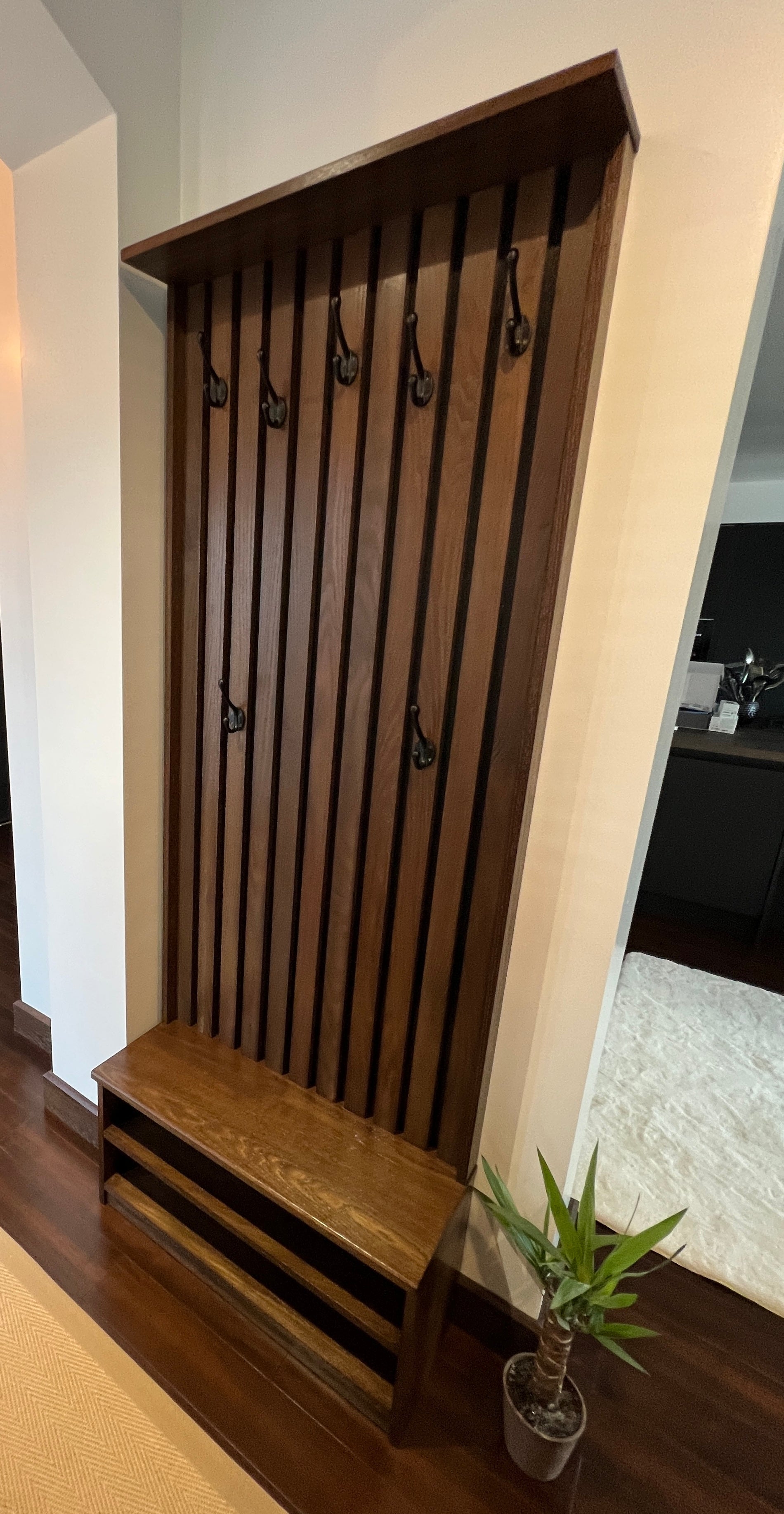 Rustic Oak Hallway Coat Hook and bench