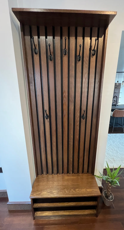 Rustic Oak Hallway Coat Hook and bench