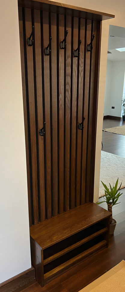 Rustic Oak Hallway Coat Hook and bench