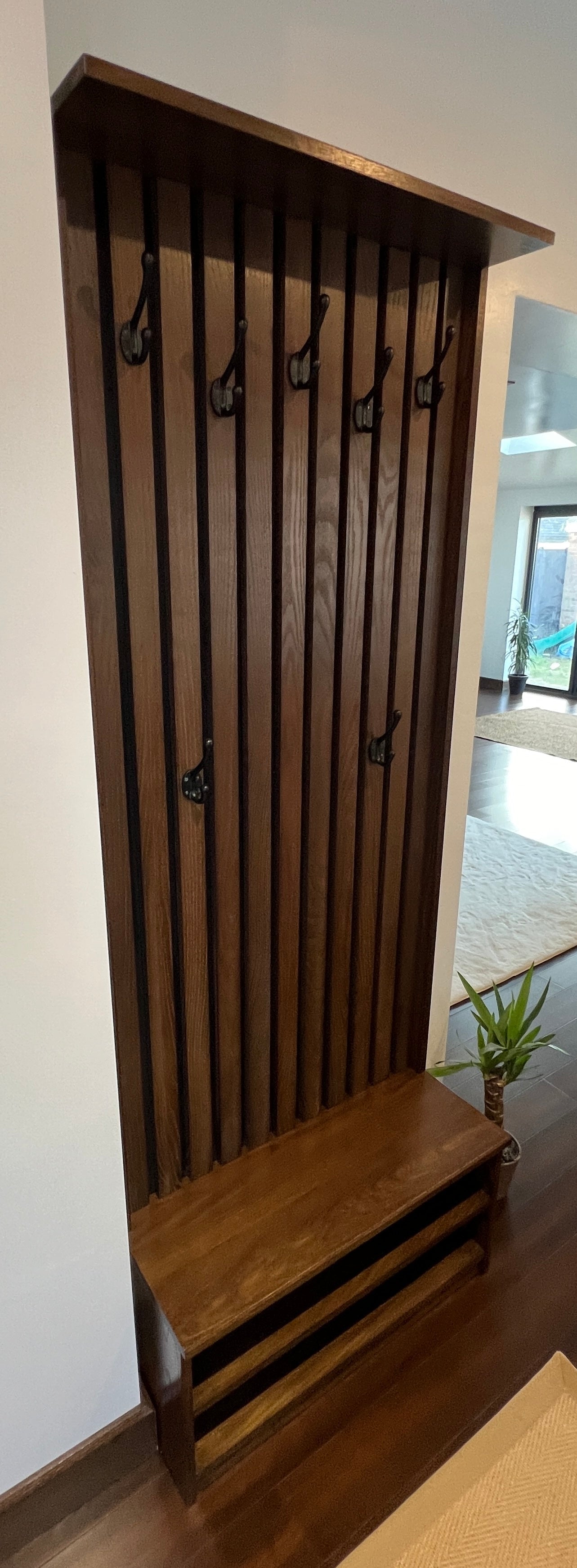 Rustic Oak Hallway Coat Hook and bench