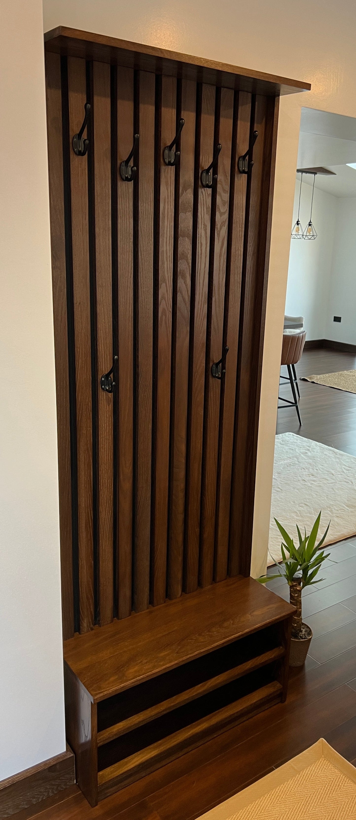 Rustic Oak Hallway Coat Hook and bench