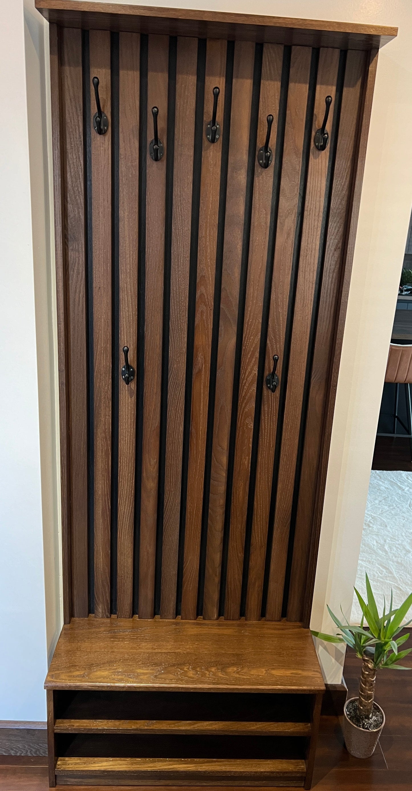 Rustic Oak Hallway Coat Hook and bench