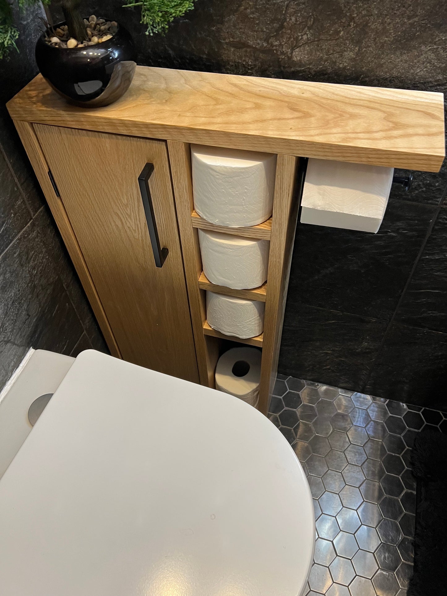 Oak Rustic Wood Toilet Roll Paper Holder Unit