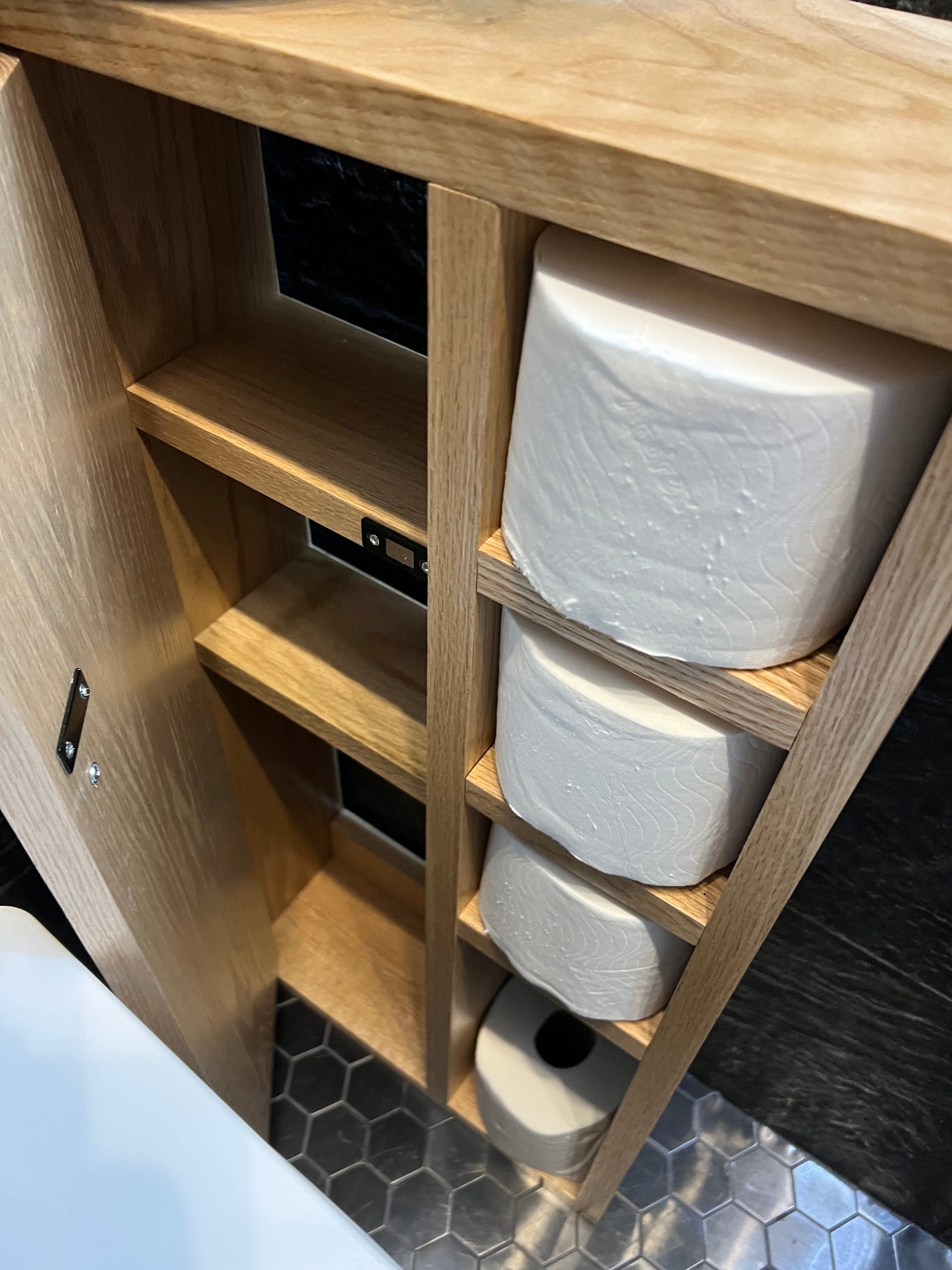 Oak Rustic Wood Toilet Roll Paper Holder Unit