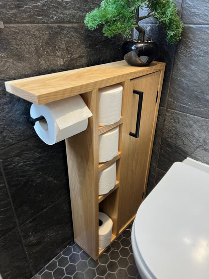 Oak Rustic Wood Toilet Roll Paper Holder Unit