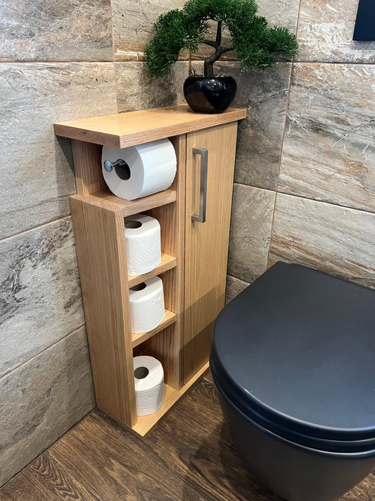 Oak Rustic Wood Toilet Roll Paper Holder Unit Toilet Brush Holder