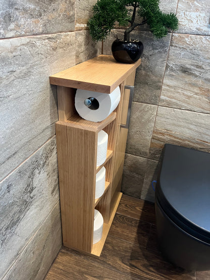 Oak Rustic Wood Toilet Roll Paper Holder Unit Toilet Brush Holder