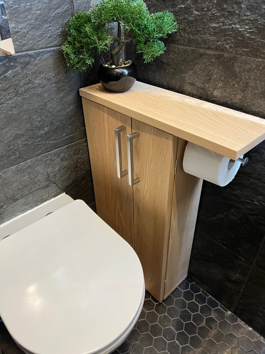 Oak Rustic Wood Toilet Roll Paper Holder Unit Toilet Brush Holder