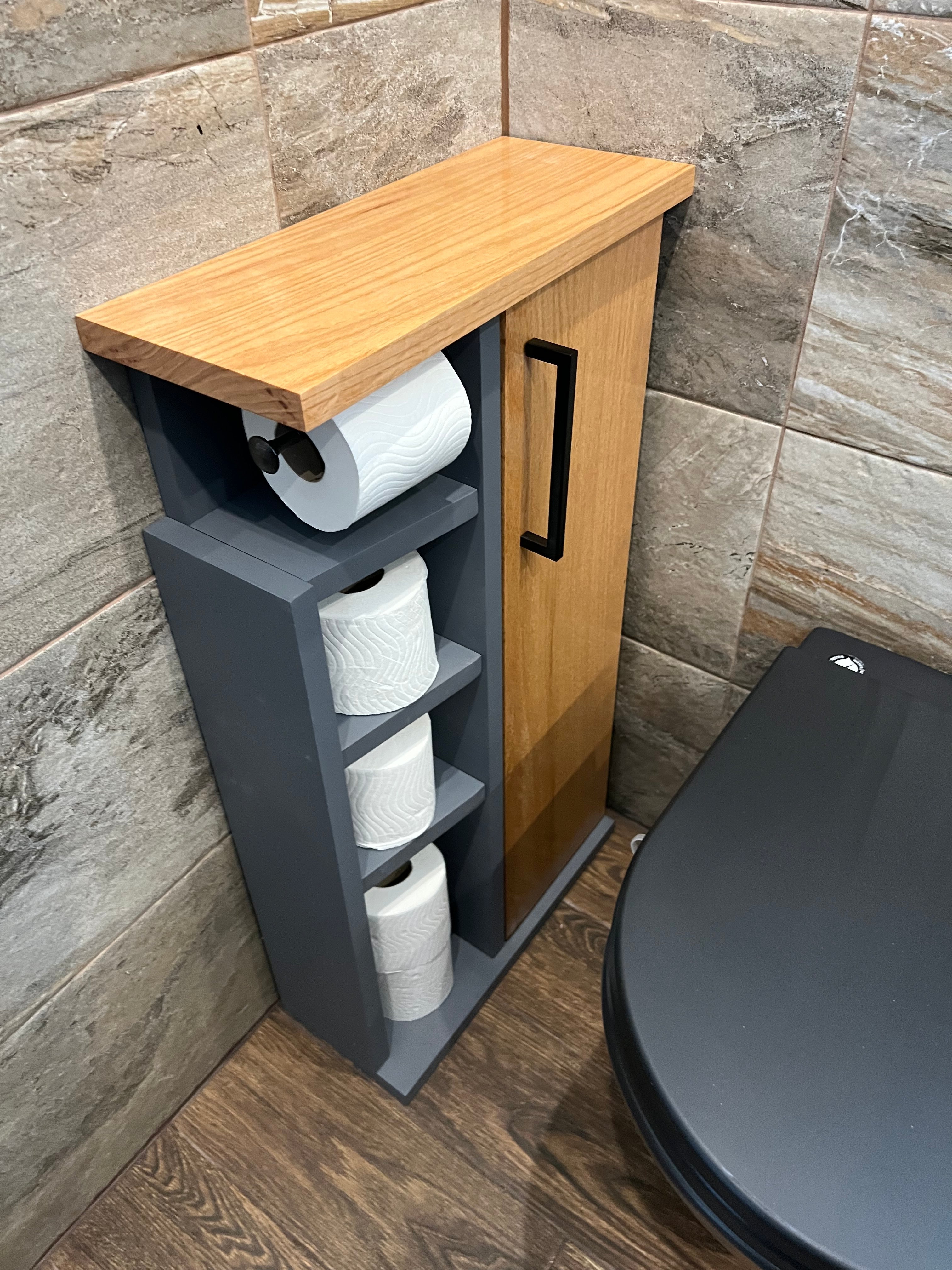 Rustic Roll Paper Rustic Grey Painted Natural Oak Wood Toilet Roll Paper Holder Unit ...