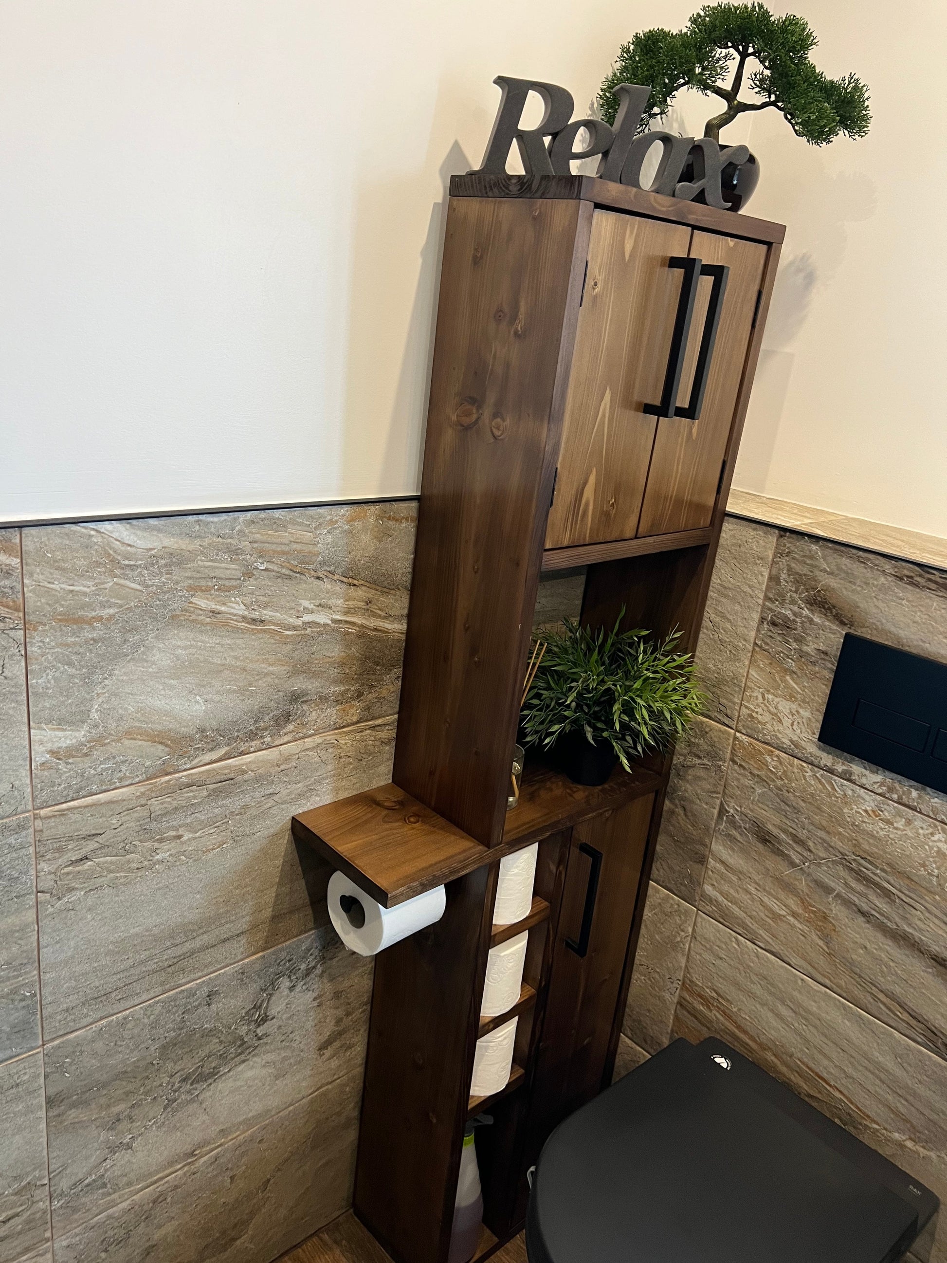 Rustic Wood Toilet Roll Paper Holder Unit Batroom Unit