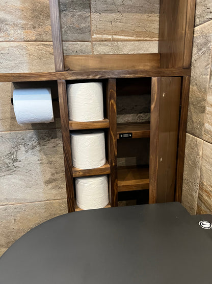 Rustic Wood Toilet Roll Paper Holder Unit Batroom Unit