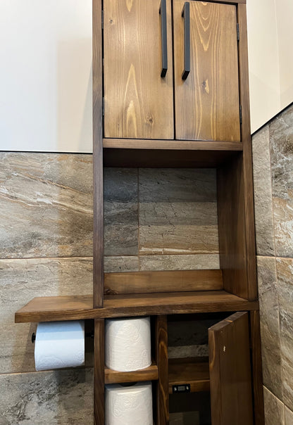 Rustic Wood Toilet Roll Paper Holder Unit Batroom Unit